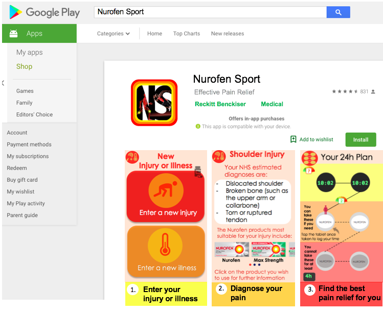 The Product Page for Nurofen Sport on Google Play