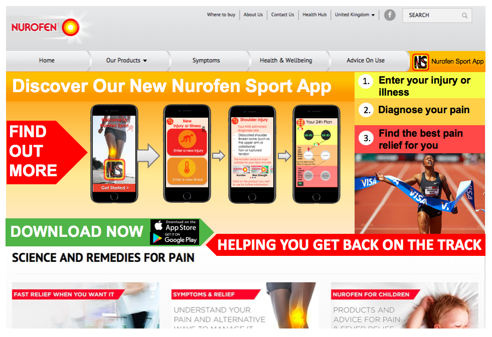 Advertisement for Nurofen Sport on the Nurofen Website